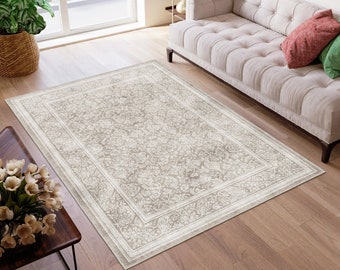 Tapis beige traditionnel| Tapis de zone| Tapis de salon| Décoration intérieure| Tapis beige| Tapis traditionnel|