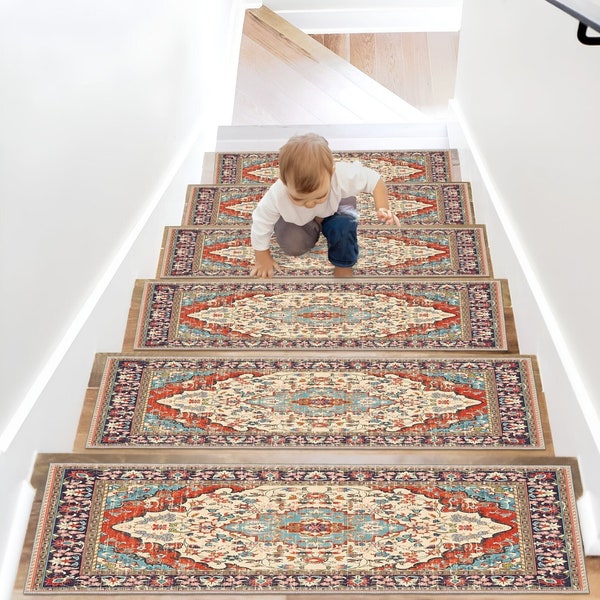 Traditional Vintage Stair Rug,Stair Runner,Stair Rug,Stair Decor,Custom Stair Rug,Stair Treads,Machine Washable Rug,Non-Slip Rug,Persian Rug