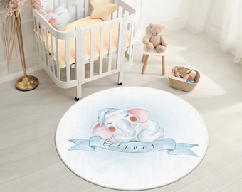 Personalisierter Kinderzimmerteppich, Elefant Kinderzimmer Teppich, Krabbeldecke für Kinderzimmer, runder Teppich, Baby Geschenk Teppich, Spielplatzteppich, waschbarer rutschfester Teppich