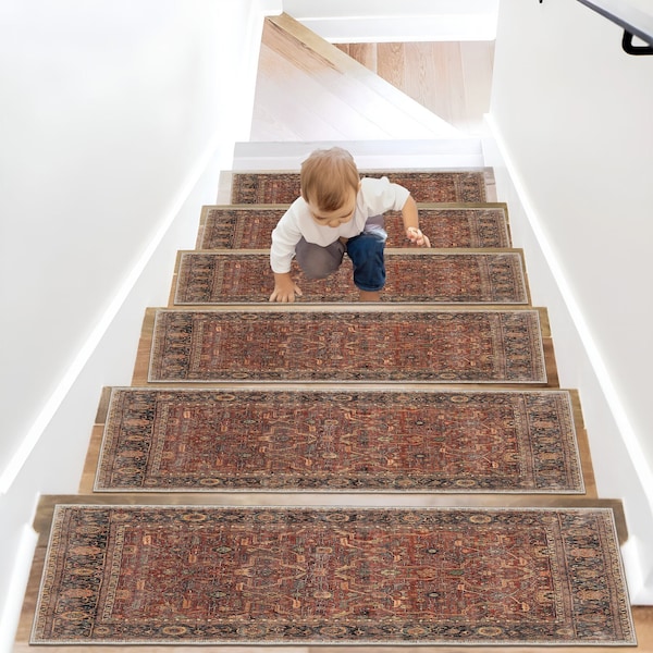 Traditional Vintage Step Rugs,Stair Runner,Stair Rug,Stair Decor,Custom Stair Rug,Stair Treads,Machine Washable Rug,Non-Slip Rug,Persian Rug