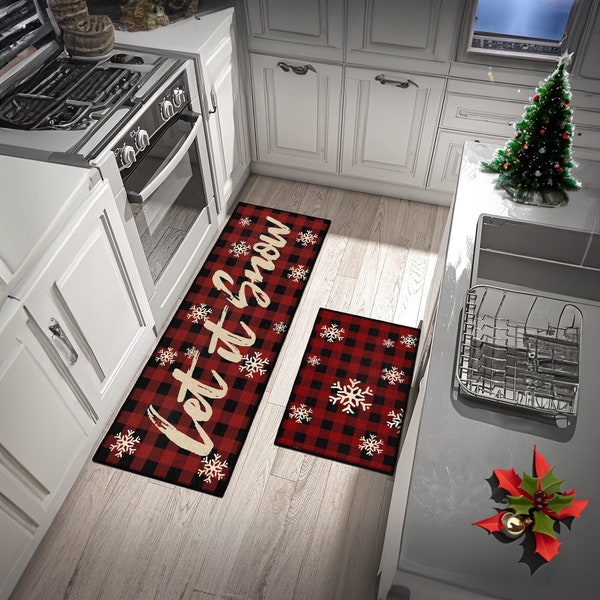 Let it Snow|Christmas Rug|Decorative Kitchen Rug|Kitchen Mat|Christmas Decor|Kitchen Decor|Set of 2 Non-Slip Rugs|Washable Rug|Area Rugs