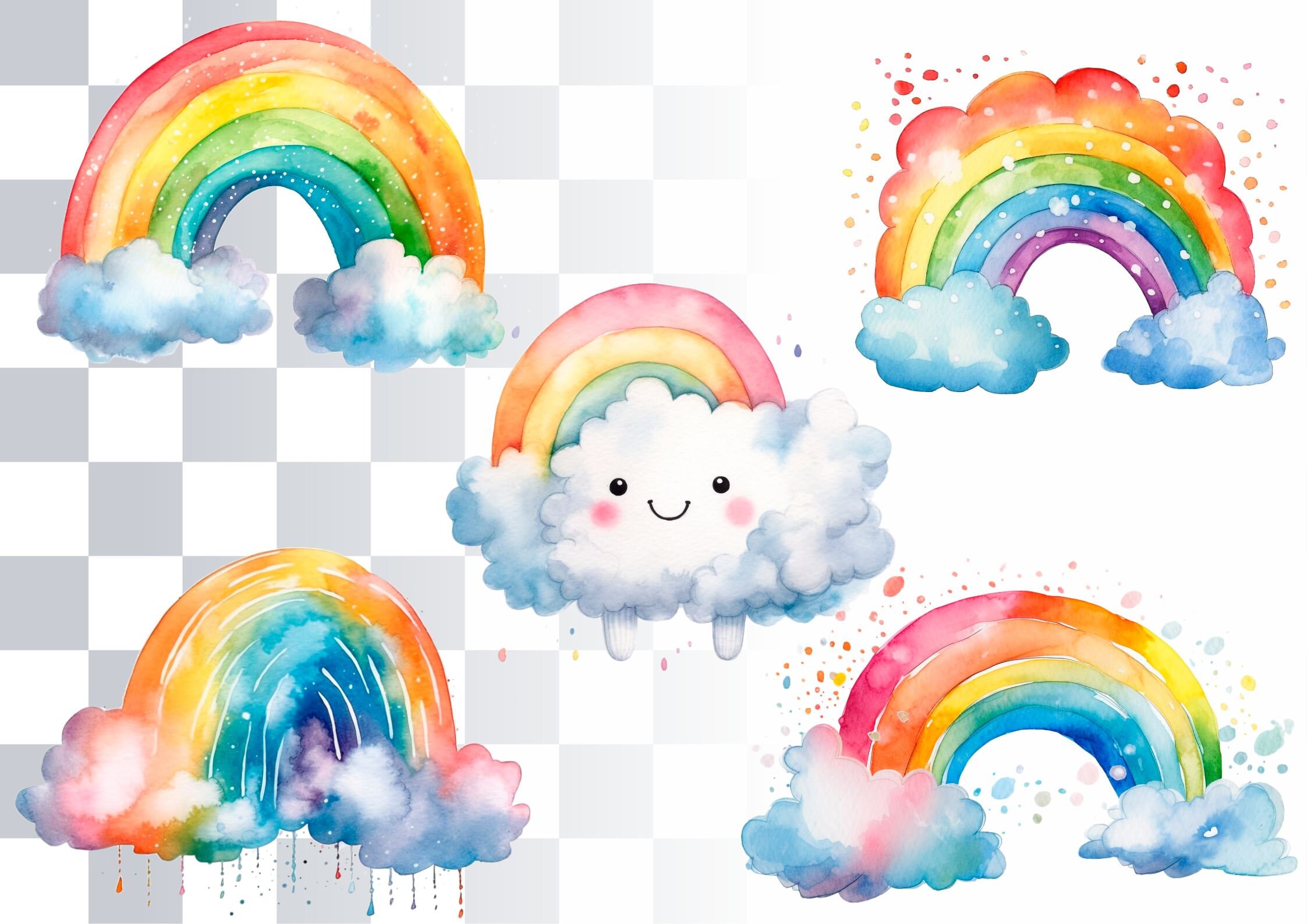 10 Boho Rainbows Watercolor Clipart PNG Whimsical Rainbow Illustrations ...