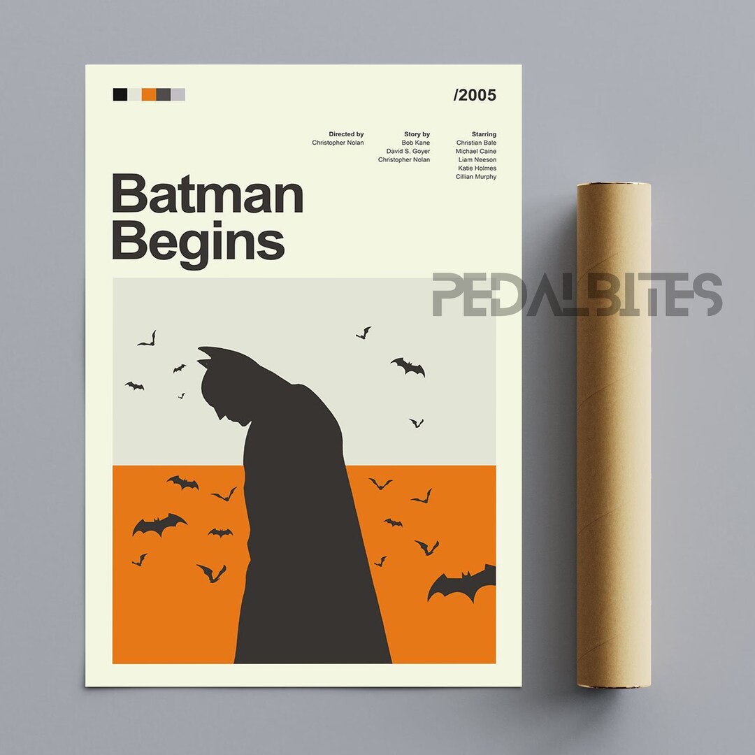 Batman Begins Poster Mid Century Modern Vertical Movie Etsy