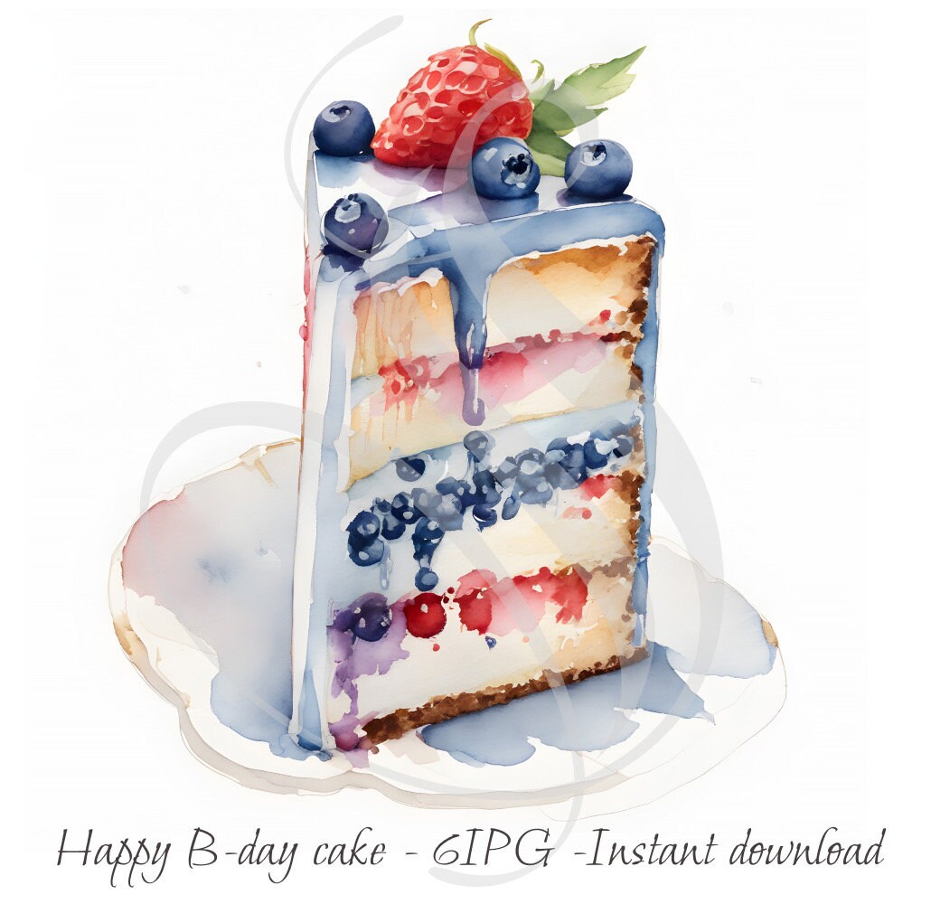 Watercolor Birthday Cake Clipart Set - Happy Birthday Journaling Cards ...