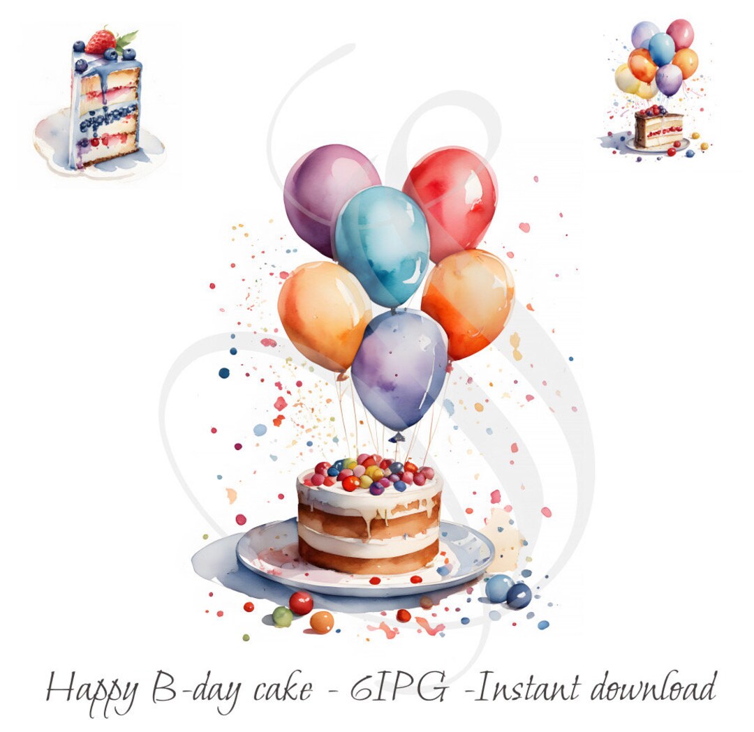 Watercolor Birthday Cake Clipart Set - Happy Birthday Journaling Cards ...