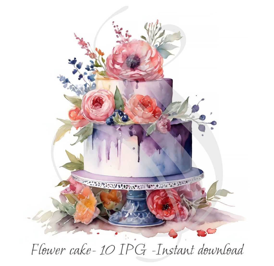 Colorful Watercolor Happy Birthday Flower Cake Clipart Bundle - Set of ...