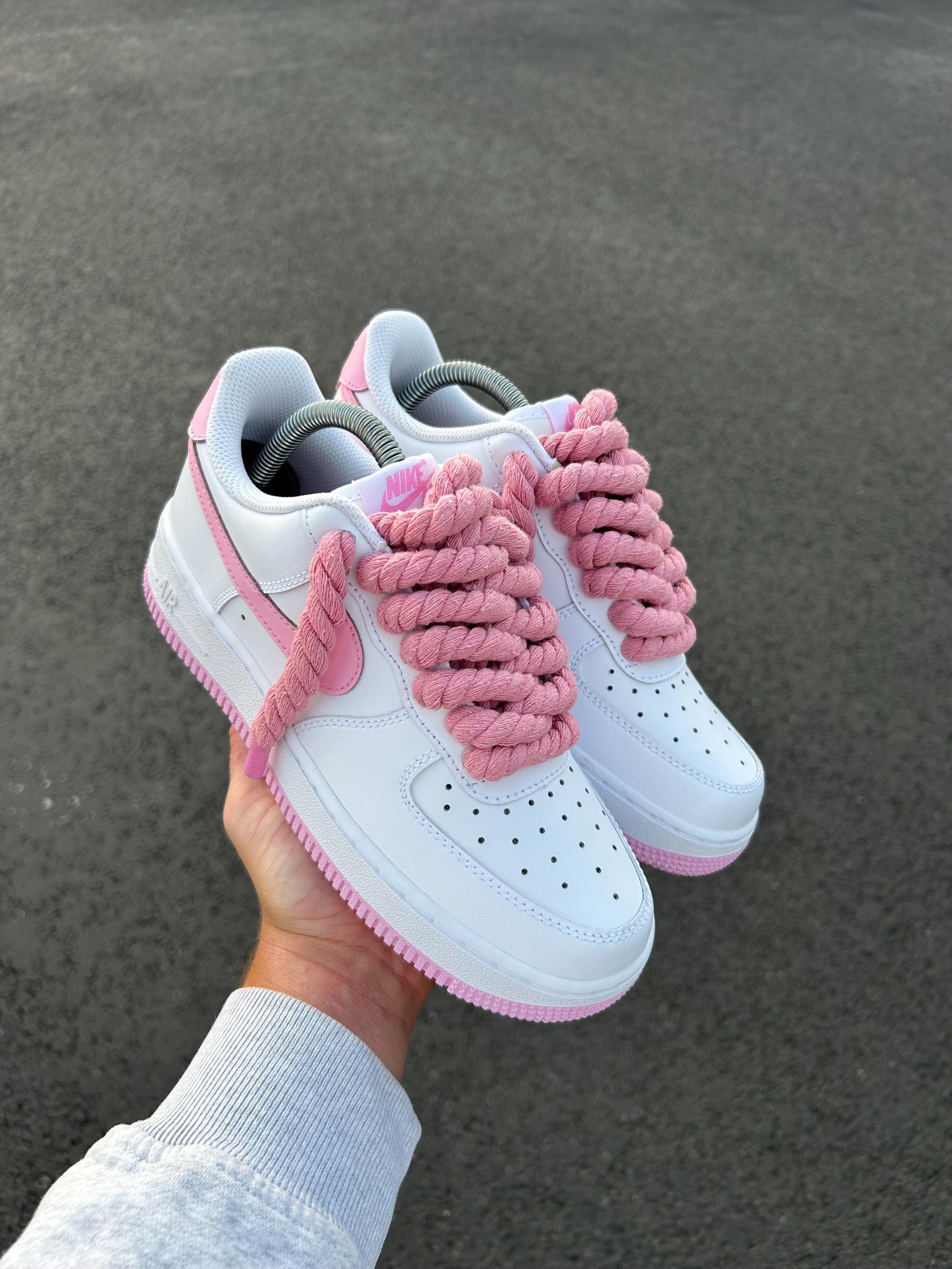 Nike Air Force 1 ホワイト/ピンク ロープカスタム NIKE AIR FORCE1 ロープカスタムスニーカー - メルカリ