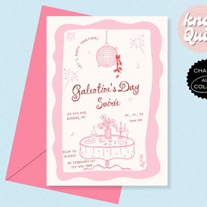 Galentines Day SOIREE INVITATION, illustrierte Mädchen Valentinstag Party einladen, handgezeichnete wunderliche rosa Valentine bearbeitbare Vorlage | 002