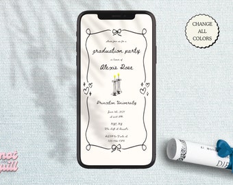 GRADUATION PARTY INVITATION Template, Handdrawn Border With Bow ...