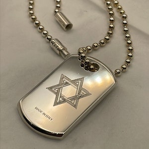 Sterling Silver Star of David Military Style dog-tag SUPPORT ISRAELעם ישראל חי