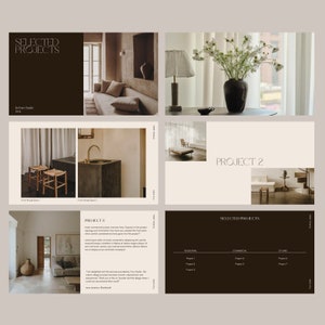 Modelo de portfólio de design de interiores para designers de interiores, modelo Canva, modelo de portfólio Adobe InDesign, serviços de e-design
