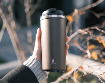 Eco-friendly Spill-Proof Travel Mug Made of Recycled Coffee Grounds, Reusable Coffee Cup, Sustainable Stainless Steel Tumbler, Brown