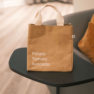 Sac en papier lavable, Sac à provisions réutilisable, Cabas en cuir végétalien marron, Sac de courses écologique, Cadeau durable zéro déchet, Petit