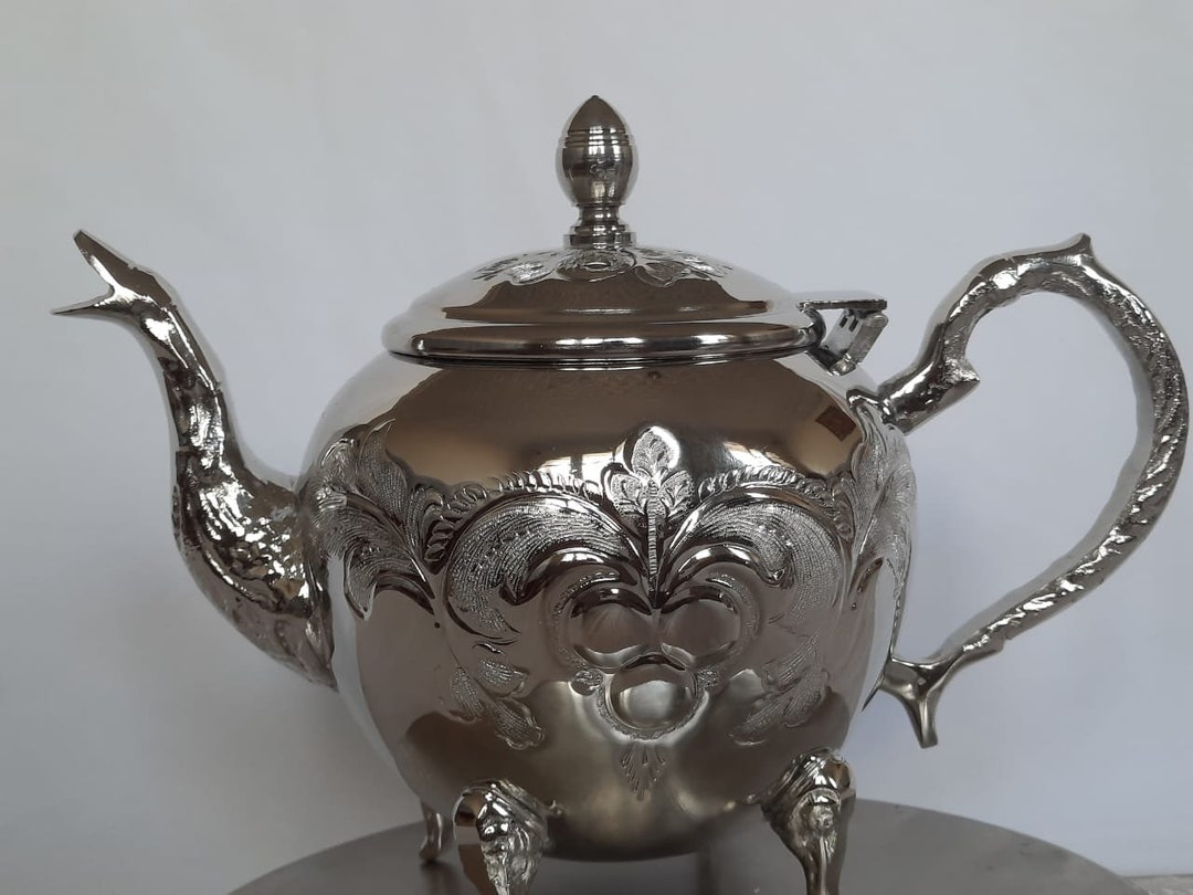 Moroccan Elegant Handcrafted Alpaca Silver Qudsi Teapot From Fez /moroccan Teapot /authentic