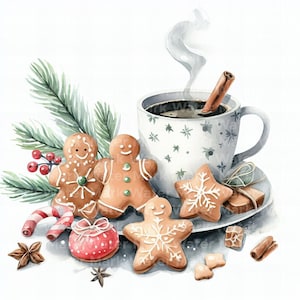 Weihnachtsplätzchen Clipart, 12 JPG, Aquarell Clipart, Weihnachtscliparts, digitale Papiermodelle, Kartenherstellung Clipart, digitaler Download