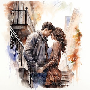 Paar verliefd clipart, 12 JPG, aquarel clipart, winter clipart, kaarten maken, Valentijnsdag clipart, digitale download, hou van clipart