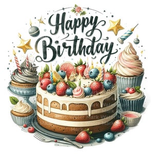 Geburtstag Clipart, 9 PNG, digitaler Download, Geburtstagswünsche, Scrapbook, Erinnerungsbuch, Junk Journal, Dateien für Becher, Wandkunst, Werbung