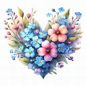 Clipart Saint-Valentin, 12 jpg, téléchargement numérique, coeur de fleur, journal indésirable, coeur myosotis, créations numériques en papier, clipart mural, carte