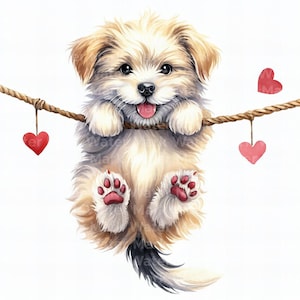 Valentinstag Clipart, 10 jpg, digitaler Download, Hund mit Herz Clipart, Junk Journal, Valentinstag Dekoration, digitales Papierhandwerk