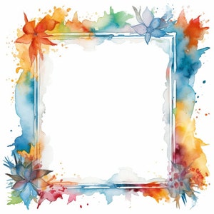 Aquarell Blumenrahmen Clipart, 11 JPG, digitaler Download, digitale Papiermodelle, Regenbogen Rahmen Clipart, Kartenherstellung, Einladungsherstellung