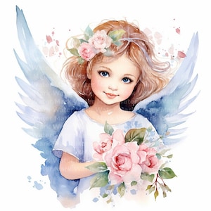 Clipart de ángeles bebés, 12 PNG, clipart de acuarela, descarga digital, arte de pared, creación de tarjetas, diario basura, álbum de recortes digital, libro de recuerdos