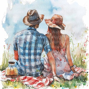Clipart coppia innamorata, 11 JPG, Clipart acquerello, coppia al picnic, creazione di biglietti, Clipart di San Valentino, download digitale, Clipart d'amore