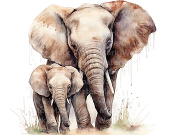 Clipart di elefanti ad acquerello: grafica di cuccioli di animali (download digitale)