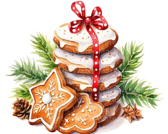 Watercolor Christmas Gingerbread Clipart: Holiday Card Making (Digital Download)