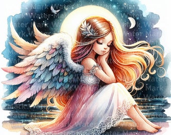 Watercolor Angels Clipart: Digital Download for Card Making (11 JPG)