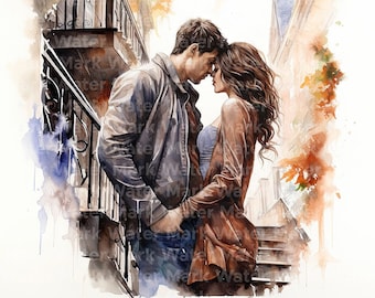 Watercolor Couple Clipart: Valentine's Day Card Making (Digital Download)