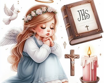 Clipart Première communion : aquarelles religieuses (téléchargement numérique)