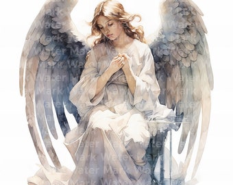 Watercolor Angel Clipart: JPG Angel Graphics for Card Making (Digital Download)