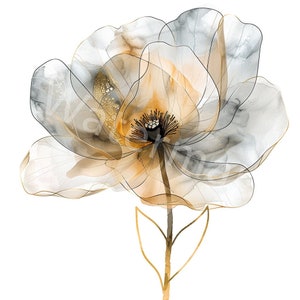 Abstracte geelgrijze bloemen clipart, 12 jpg, digitale download, digitale papierkunst, kaarten maken, digitale planner, junk journal, scrapbooking