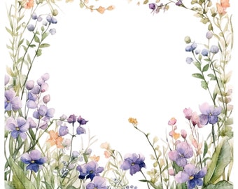 Watercolor Flower Frame Clipart: Floral Border Graphics (Digital Download)