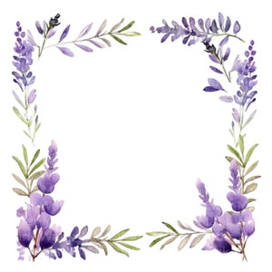 Clipart cadre lavande aquarelle, 13 JPG, créations numériques en papier, clipart bordure cadre, clipart carte, fabrication d'invitations, téléchargement numérique