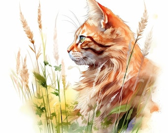 Watercolor Cat Clipart: 12 JPG Images for Crafts (Digital Download)