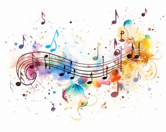 Watercolor music notes clipart, 14 JPG, Digital Download, Digital Paper Craft, Musical Clipart, Card Making, Invitation Making, Junk Journal