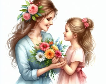 Mother's Day Watercolor Clipart: Floral Bouquet, Commercial Use (Digital Download)