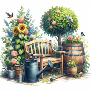 Sommer Garten Aquarell Clipart, 11 jpg, digitaler Download, Junk Journal, Karten Clipart, digitales Papierhandwerk, Einladungen Clipart, Erinnerungsbuch
