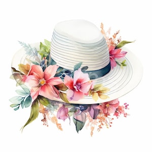 Cappello con clipart di fiori, 12 jpg, download digitale, cappello ad acquerello, arte della parete, creazione di carte, diario spazzatura, scrapbooking, artigianato con carta digitale