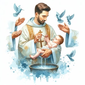 Clipart de batismo, 12 JPG, download digital, uso comercial, artesanato em papel digital, clipart religioso, clipart para fazer cartões, fazer convites