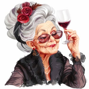 Élégante vieille dame clipart, 12JPG, clipart grand-mère moderne, personnes âgées, téléchargement numérique, journal indésirable, travaux manuels en papier numérique, fichiers pour tasses