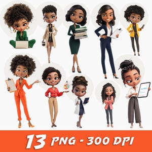 Business Woman Clipart PNG African American Office Character Digital Download Cute Boss Lady Entrepreneur Cartoon Illustration File 13 PNG