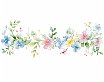 Watercolor Flower Border Clipart: Floral Frame Graphics (Digital Download)
