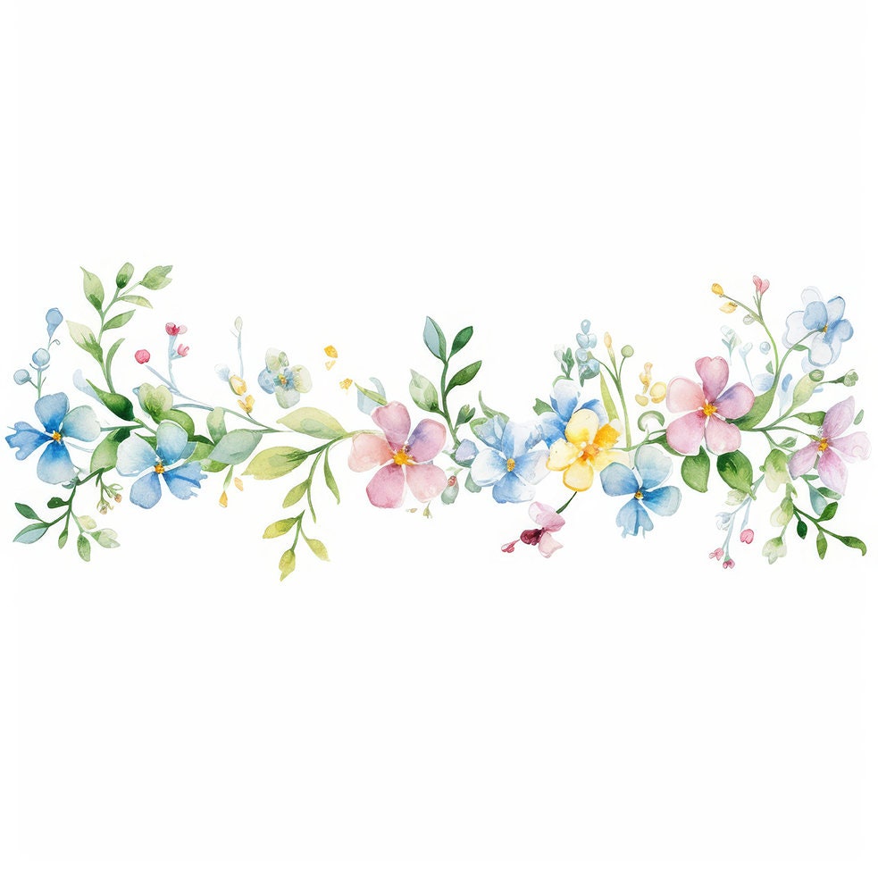 Clipart de borde de flores de acuarela: Gráficos de marcos florales  (Descarga digital) - Etsy México, image size:983x983