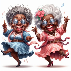 Crazy Black Old Ladies Clipart, 12 JPG, People Clipart, Funny Women, Dancing Ladies, Junk Journal, Digital Paper Craft, Digital Download