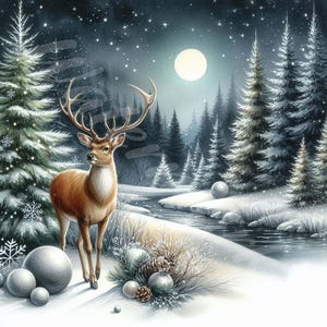 Kerst rendieren clipart 12 JPG winter kerst landschap bos kaart digitale download ongewenste dagboek muur kunst stickers digitale planners