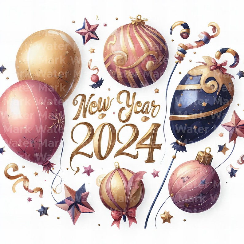 New Year 2024 Clipart 12 Jpg Digital Download Digital Etsy