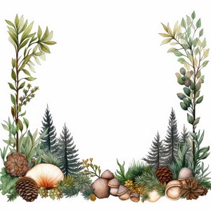Cornice foresta funghi clipart, 11 JPG, artigianato cartaceo digitale, cornice clipart, creazione di biglietti clipart, creazione di inviti, download digitale