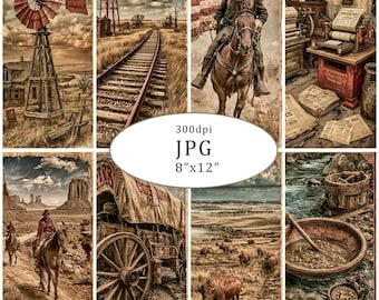 Vintage Wild West Cowboy Clipart Digital Download For Scrapbooking Cards Crafts Decorations Printing 20JPG